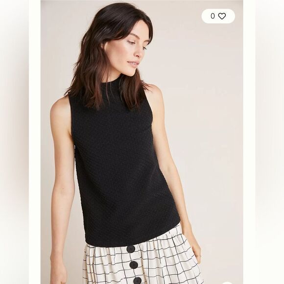Anthropologie Eri + Ali Overture Black Button Back Tank Top Blouse Small - Picture 3 of 7